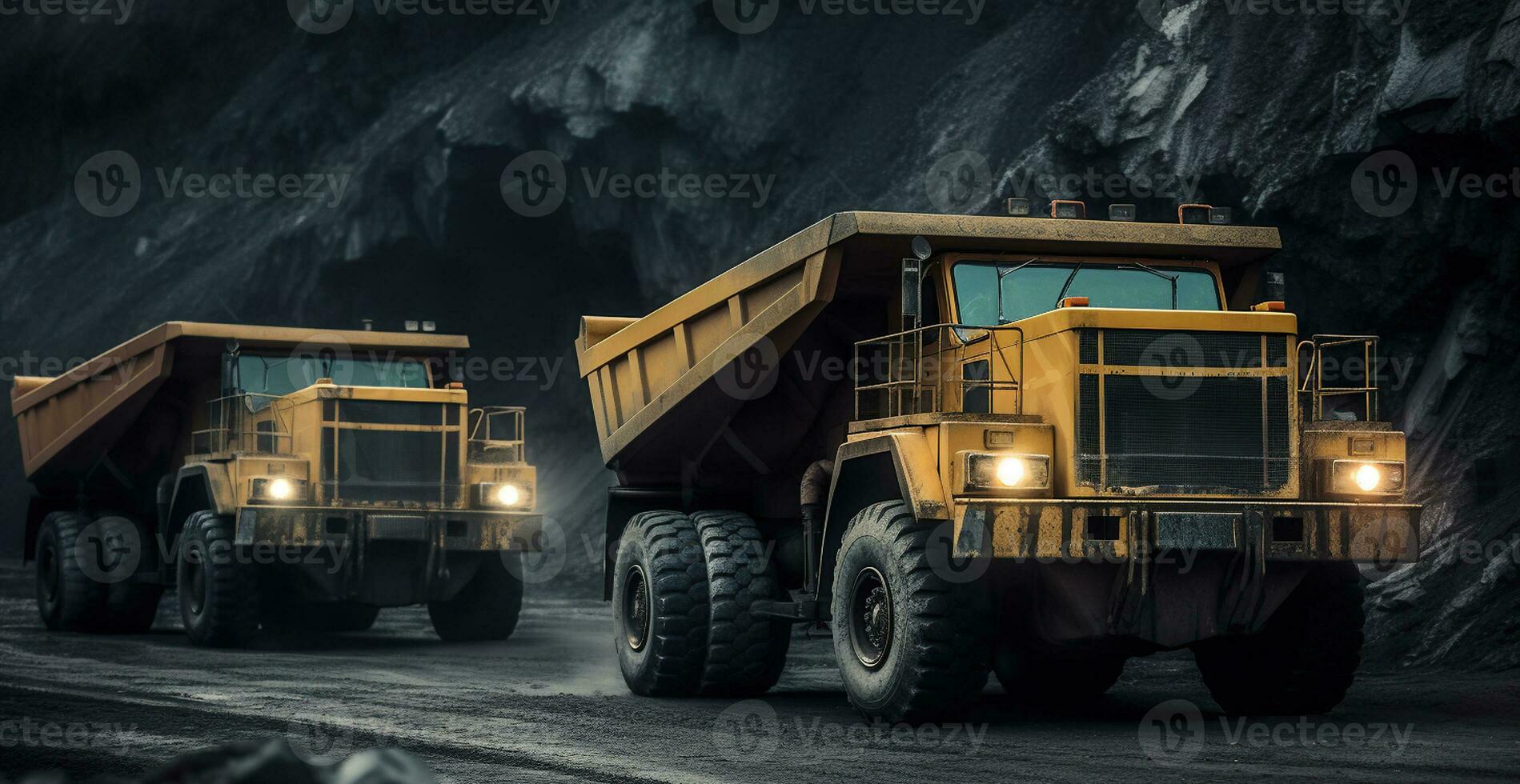 Witnessing the Mighty Mining Dump Trucks in Action within a Coal Mine, Generative AI photo