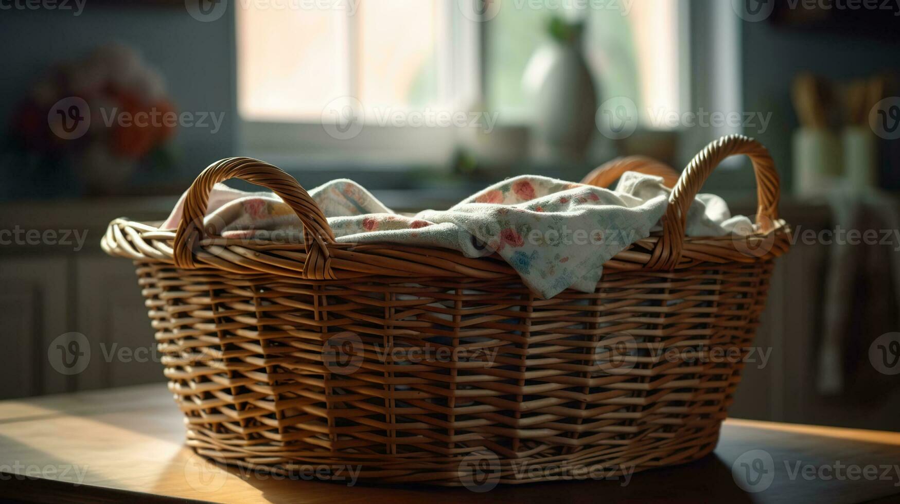 Laundry in washing machine and basket indoors. AI Generative photo