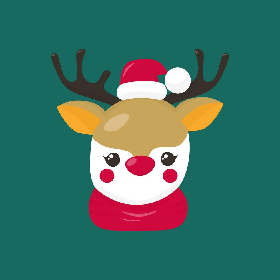 linda Navidad ciervo cabeza en un sombrero y bufanda. dibujado estilo. valores vector aislado ilustración.