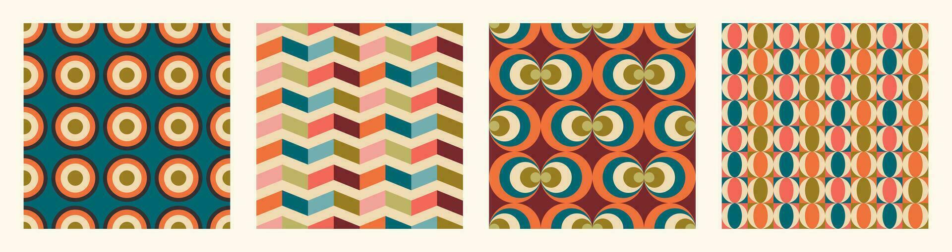 conjunto de estético medio siglo imprimible sin costura modelo con retro diseño. decorativo años 50, años 60, 70s estilo Clásico moderno antecedentes en minimalista medio siglo estilo para tela, fondo de pantalla o envase vector