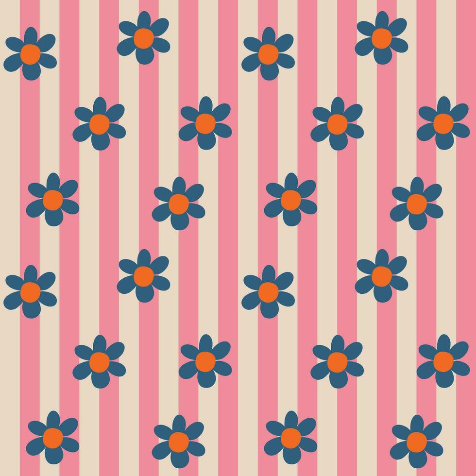 Aesthetic Contemporary printable retro groovy flowers seamless pattern. Decorative Hippie Naive 60's, 70's style Vintage boho background in minimalist style for fabric, wallpaper or wrapping vector