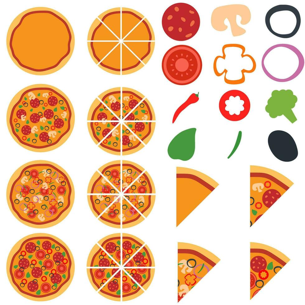 Pizza haz icono vector colocar. Pizza ilustración firmar recopilación. rápido comida símbolo. comida logo. pizzería marca.