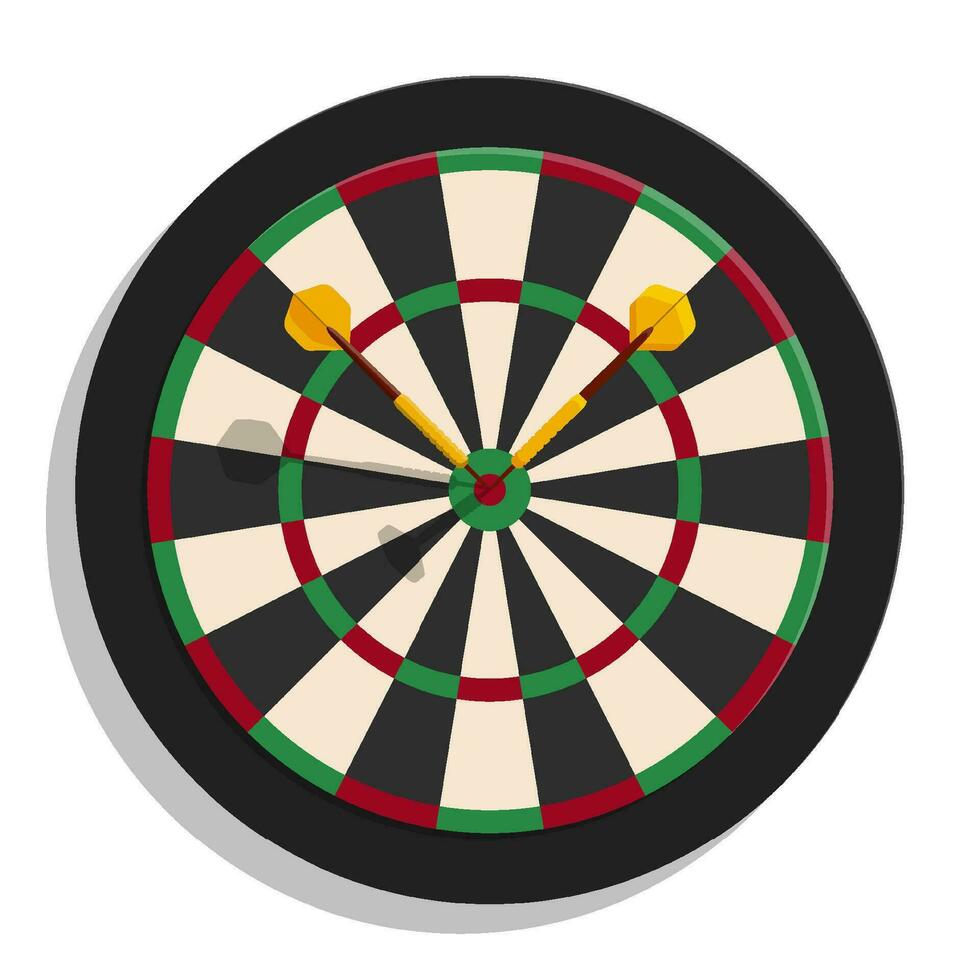 color darts board target with dart arrows in cartoon style. Equipment for sports competitions. Vector