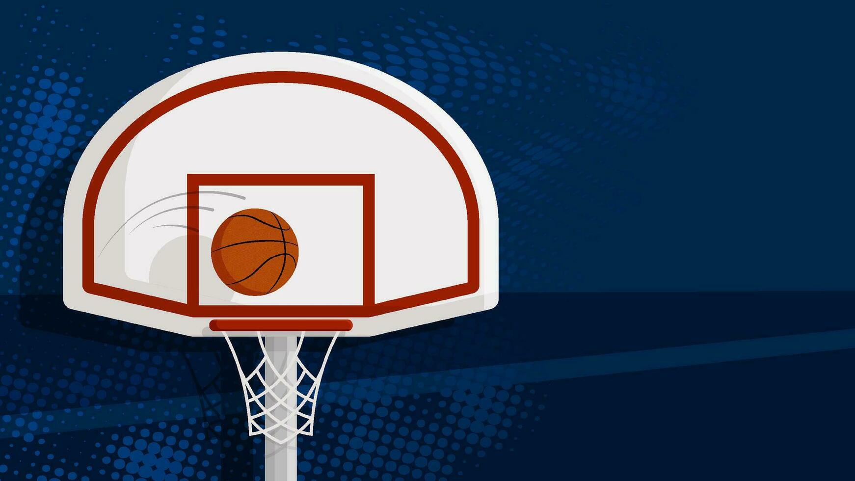 sports ball for game flies into hoop with net and basketball backboard. Background sports competitions in basketball on street and in gym. Vector