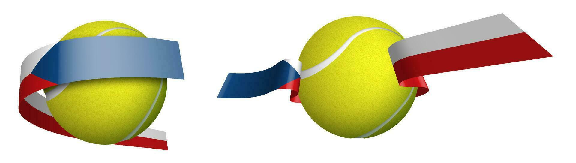 Deportes tenis pelota en cintas con colores de checo república bandera. aislado vector en blanco antecedentes