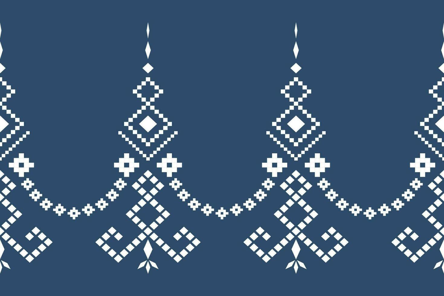 Indigo navy blue geometric traditional ethnic pattern Ikat seamless pattern border abstract design for fabric print cloth dress carpet curtains and sarong Aztec African Indian Indonesian vector