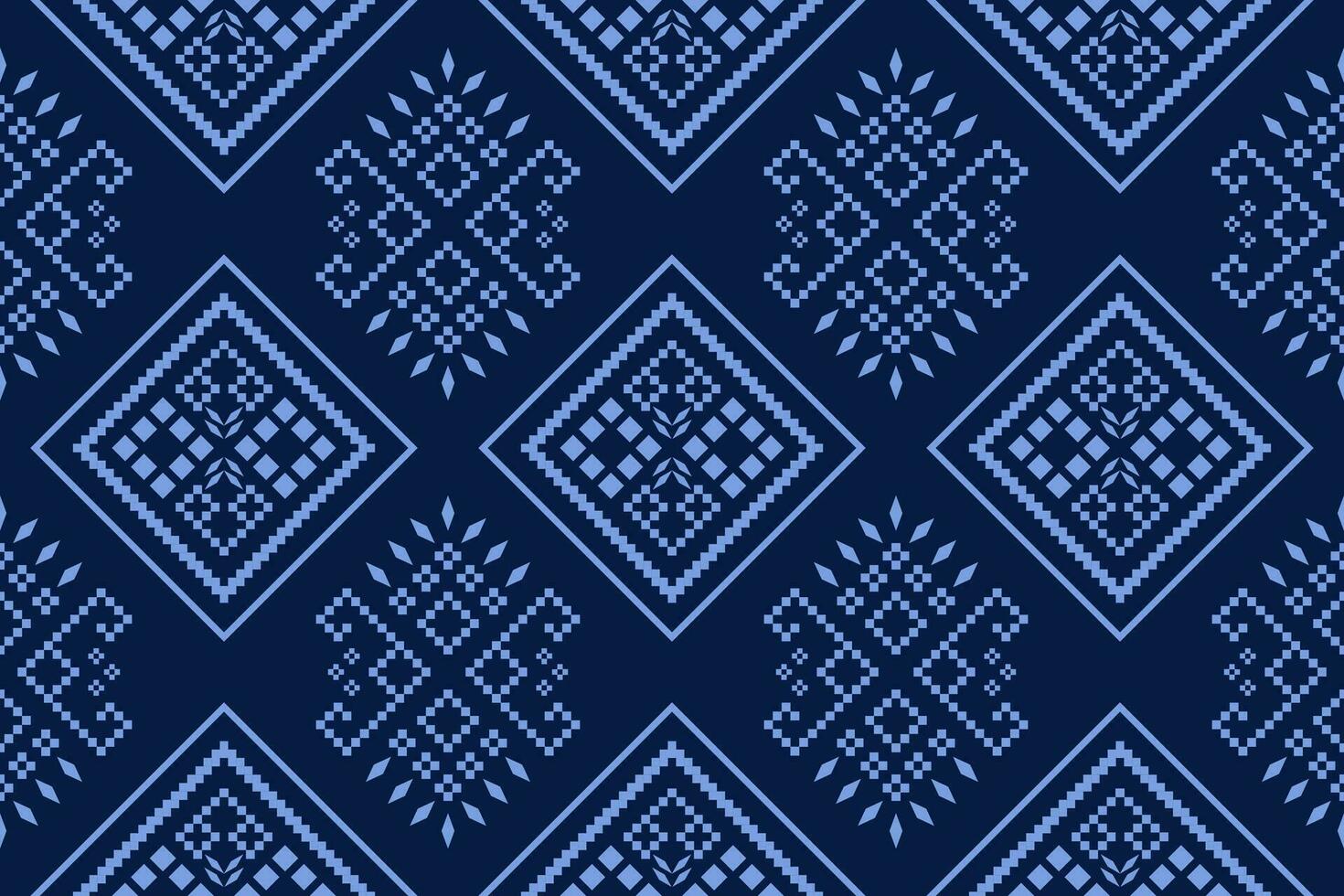 Indigo navy blue geometric traditional ethnic pattern Ikat seamless pattern border abstract design for fabric print cloth dress carpet curtains and sarong Aztec African Indian Indonesian vector