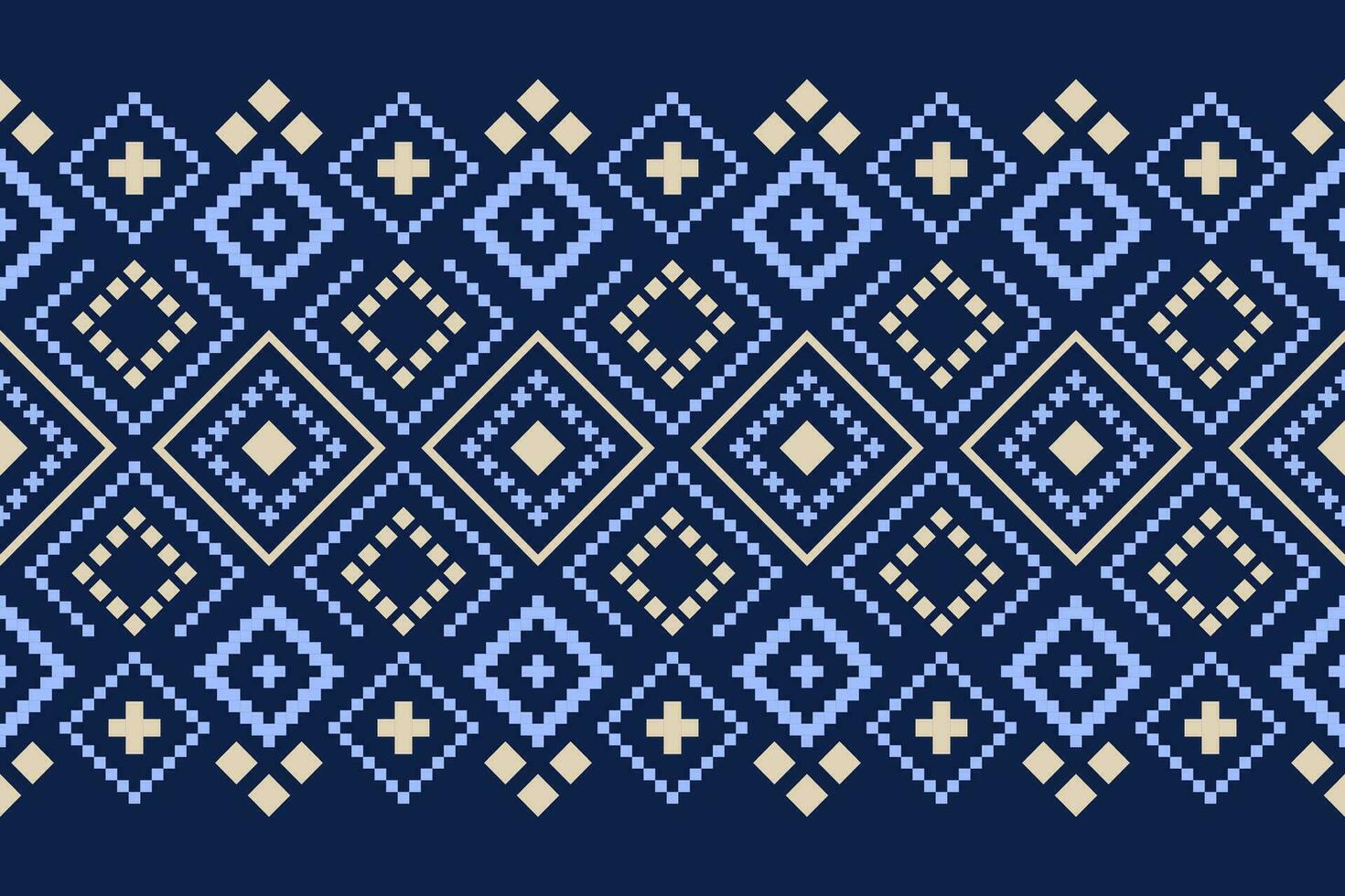 Indigo navy blue geometric traditional ethnic pattern Ikat seamless pattern border abstract design for fabric print cloth dress carpet curtains and sarong Aztec African Indian Indonesian vector