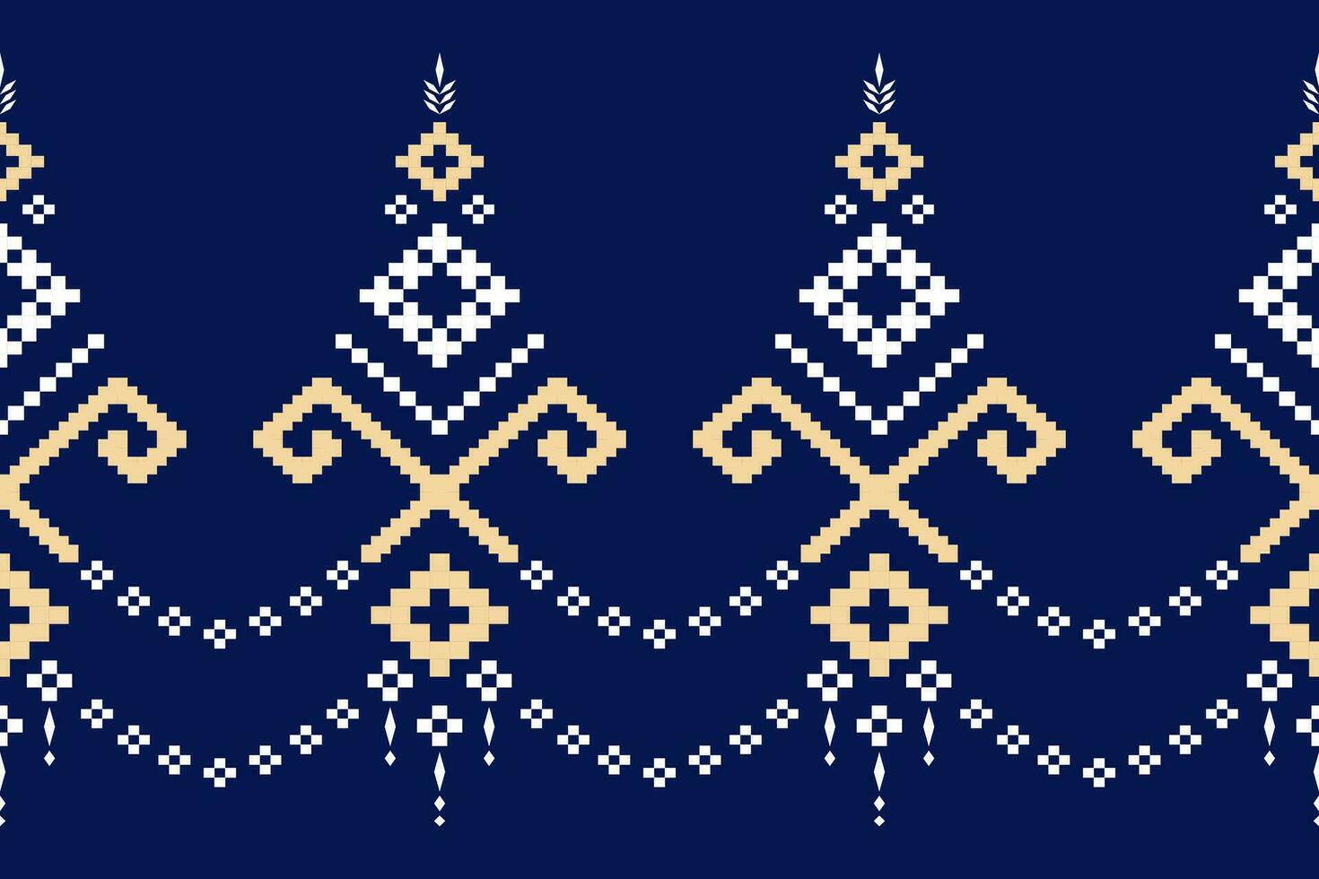 Indigo navy blue geometric traditional ethnic pattern Ikat seamless pattern border abstract design for fabric print cloth dress carpet curtains and sarong Aztec African Indian Indonesian vector