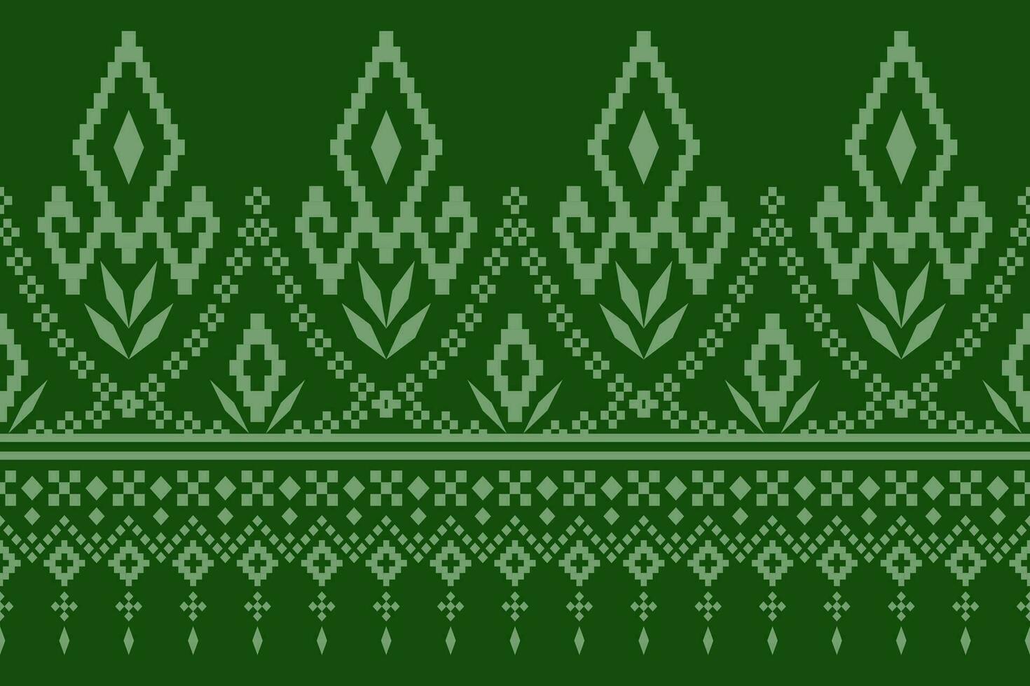 Green Cross stitch colorful geometric traditional ethnic pattern Ikat seamless pattern border abstract design for fabric print cloth dress carpet curtains and sarong Aztec African Indian Indonesian vector