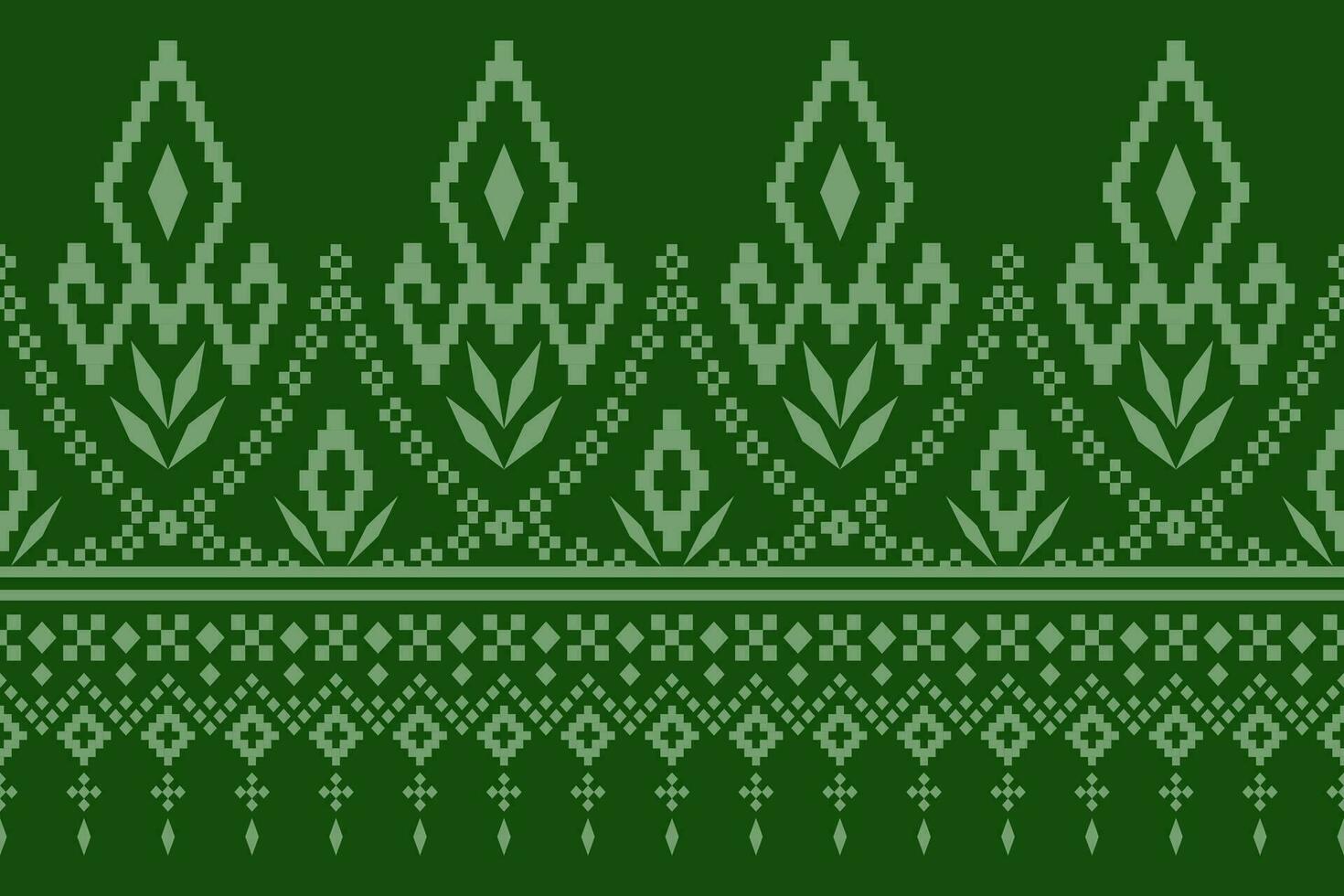 Green Cross stitch colorful geometric traditional ethnic pattern Ikat seamless pattern border abstract design for fabric print cloth dress carpet curtains and sarong Aztec African Indian Indonesian vector