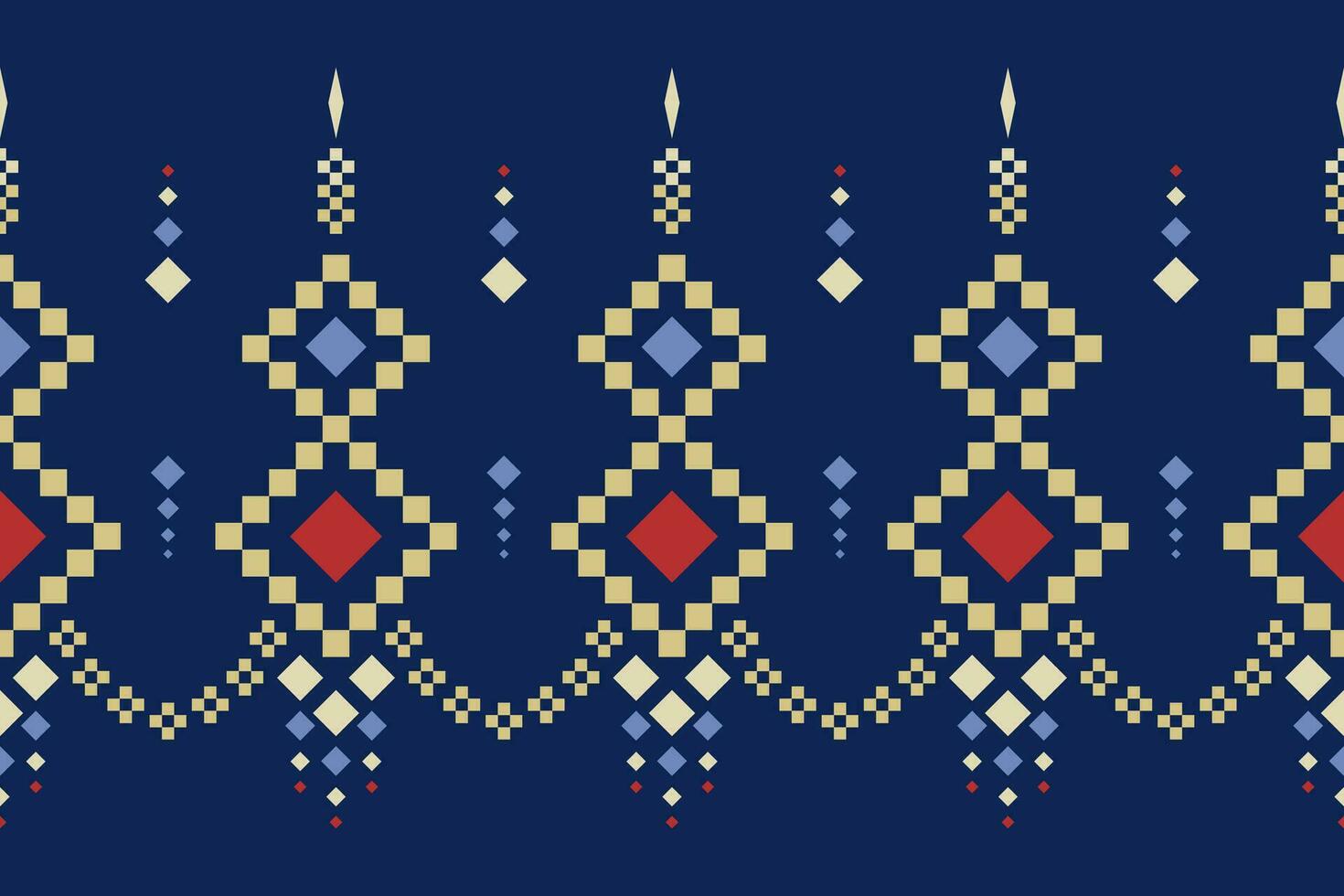 Indigo navy blue geometric traditional ethnic pattern Ikat seamless pattern border abstract design for fabric print cloth dress carpet curtains and sarong Aztec African Indian Indonesian vector