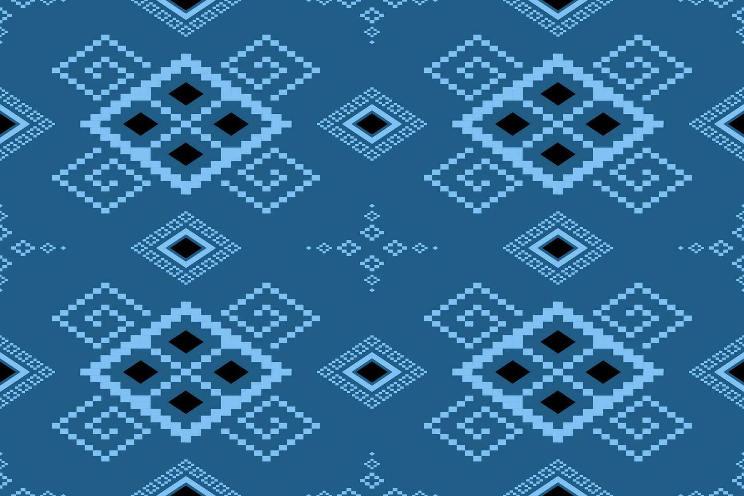 Indigo navy blue geometric traditional ethnic pattern Ikat seamless pattern border abstract design for fabric print cloth dress carpet curtains and sarong Aztec African Indian Indonesian vector
