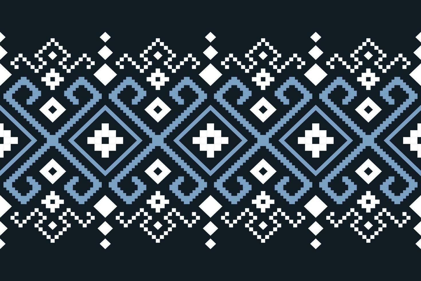 Indigo navy blue geometric traditional ethnic pattern Ikat seamless pattern border abstract design for fabric print cloth dress carpet curtains and sarong Aztec African Indian Indonesian vector