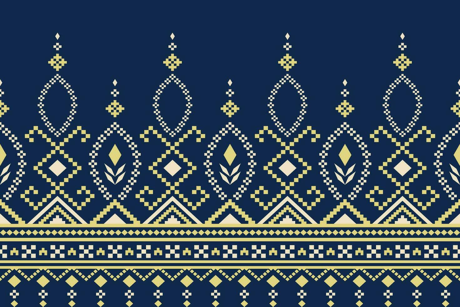 Indigo navy blue geometric traditional ethnic pattern Ikat seamless pattern border abstract design for fabric print cloth dress carpet curtains and sarong Aztec African Indian Indonesian vector