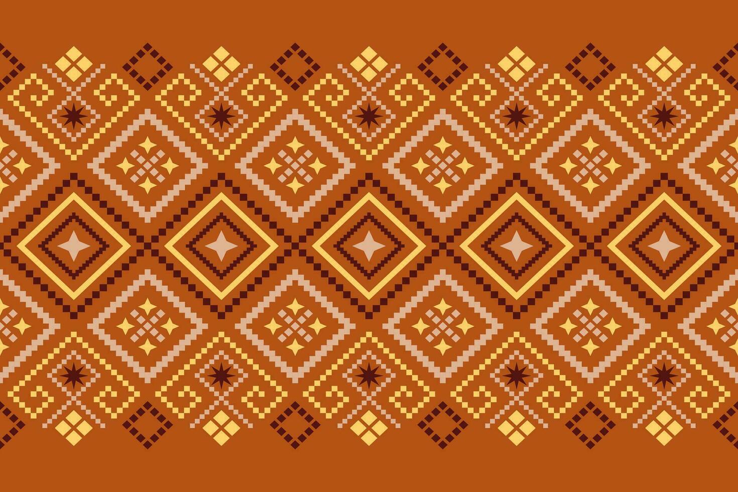 Orange vintages cross stitch traditional ethnic pattern paisley flower Ikat background abstract Aztec African Indonesian Indian seamless pattern for fabric print cloth dress carpet curtains and sarong vector