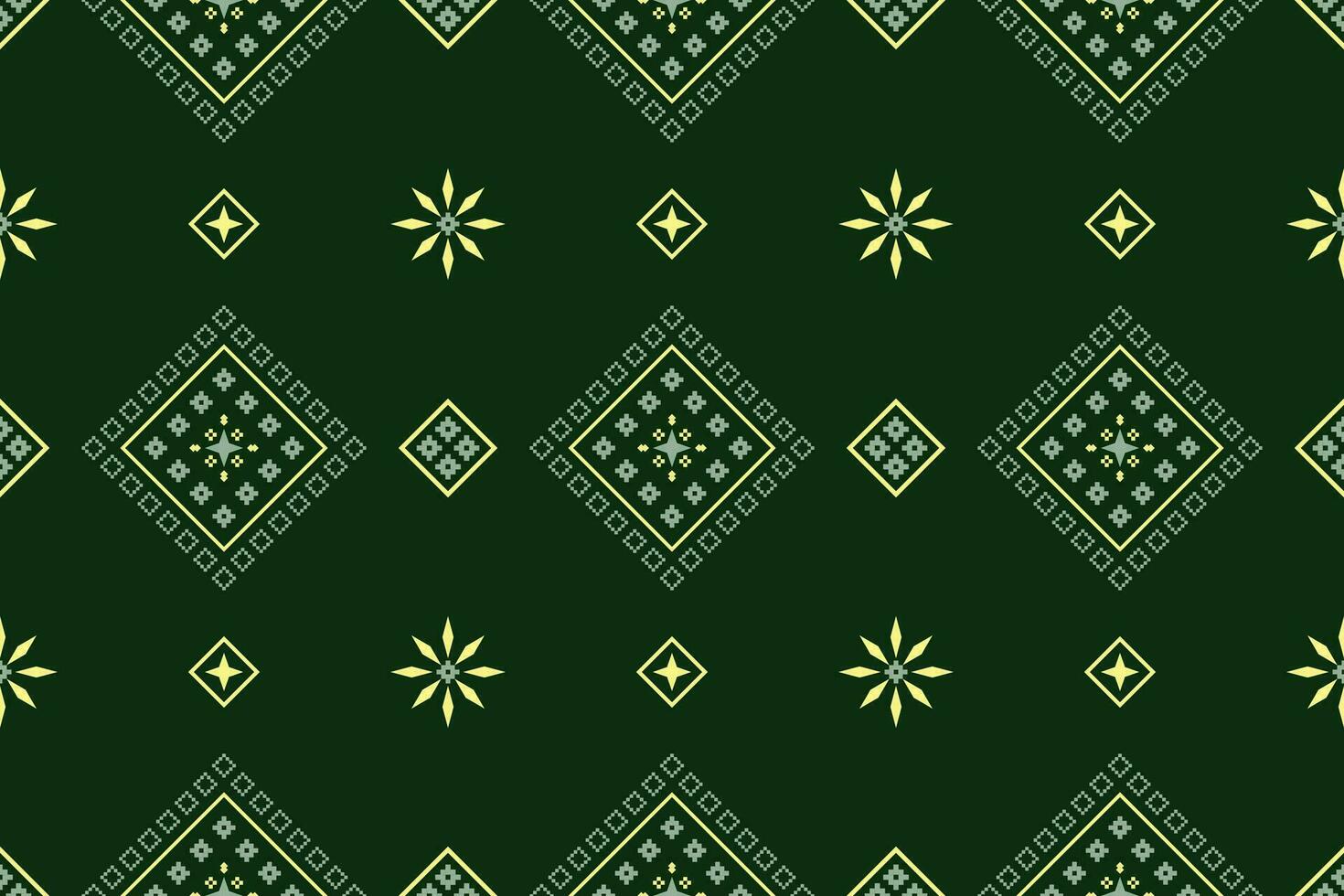 Green Cross stitch colorful geometric traditional ethnic pattern Ikat seamless pattern border abstract design for fabric print cloth dress carpet curtains and sarong Aztec African Indian Indonesian vector