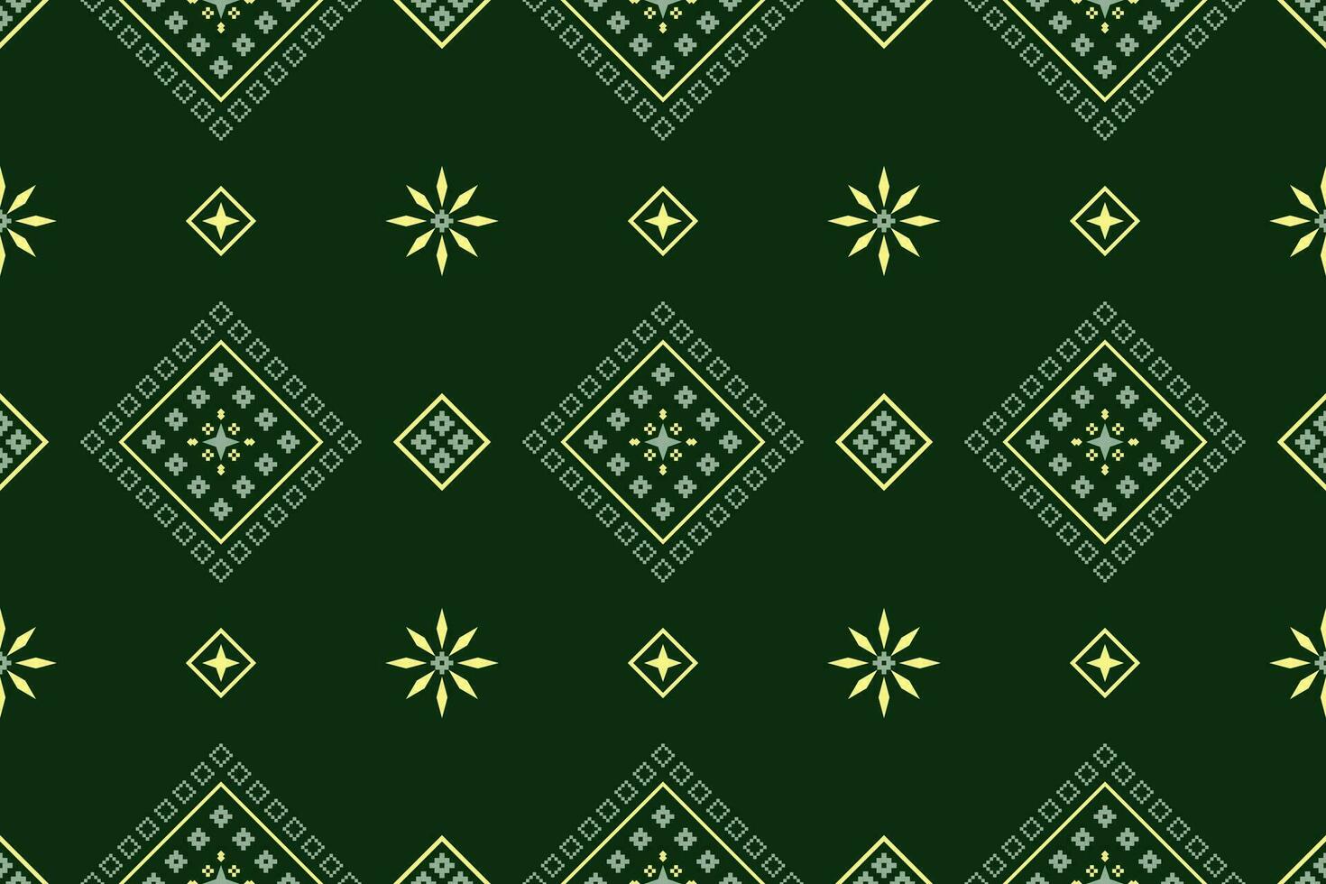 Green Cross stitch colorful geometric traditional ethnic pattern Ikat seamless pattern border abstract design for fabric print cloth dress carpet curtains and sarong Aztec African Indian Indonesian vector