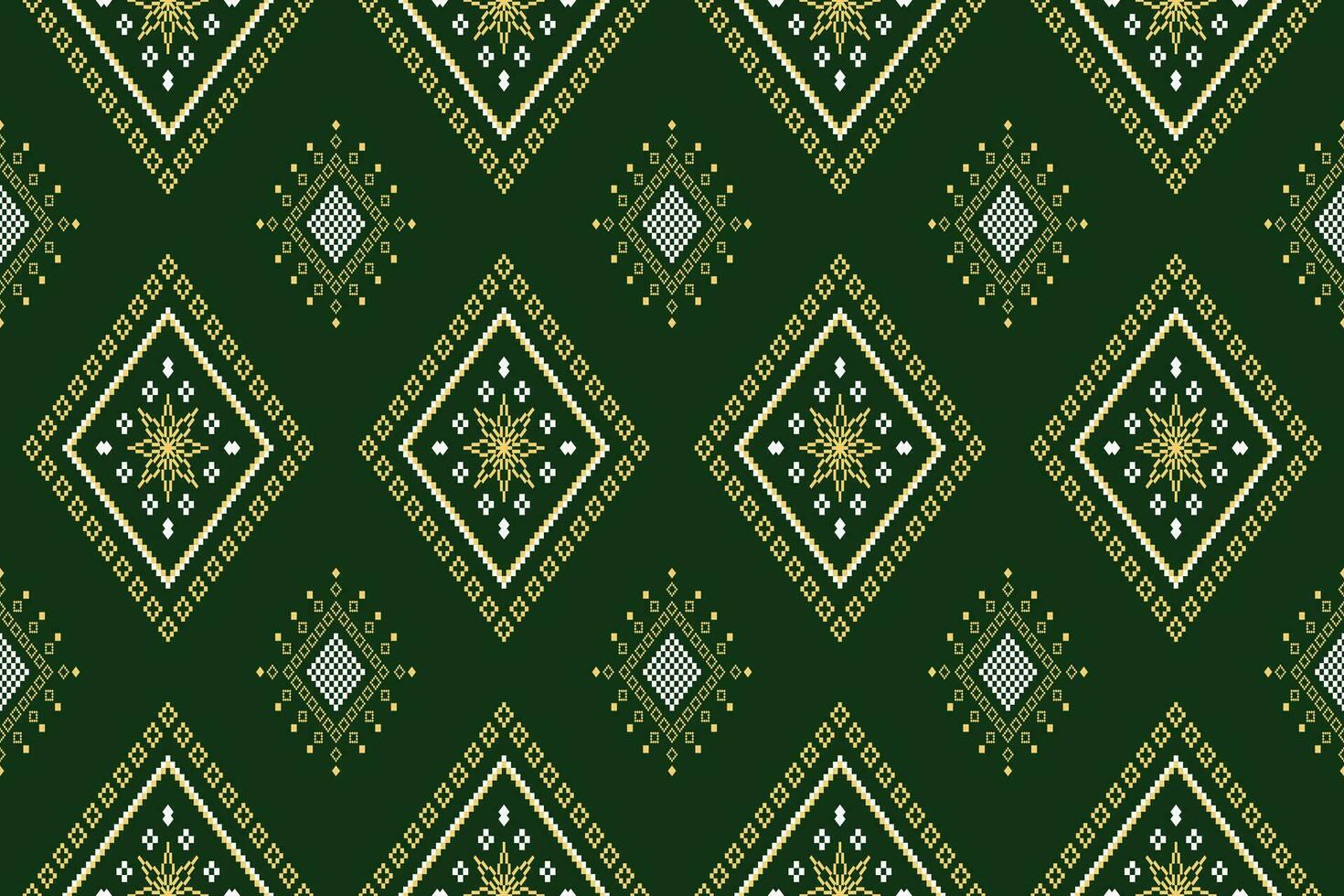 Green Cross stitch colorful geometric traditional ethnic pattern Ikat seamless pattern border abstract design for fabric print cloth dress carpet curtains and sarong Aztec African Indian Indonesian vector