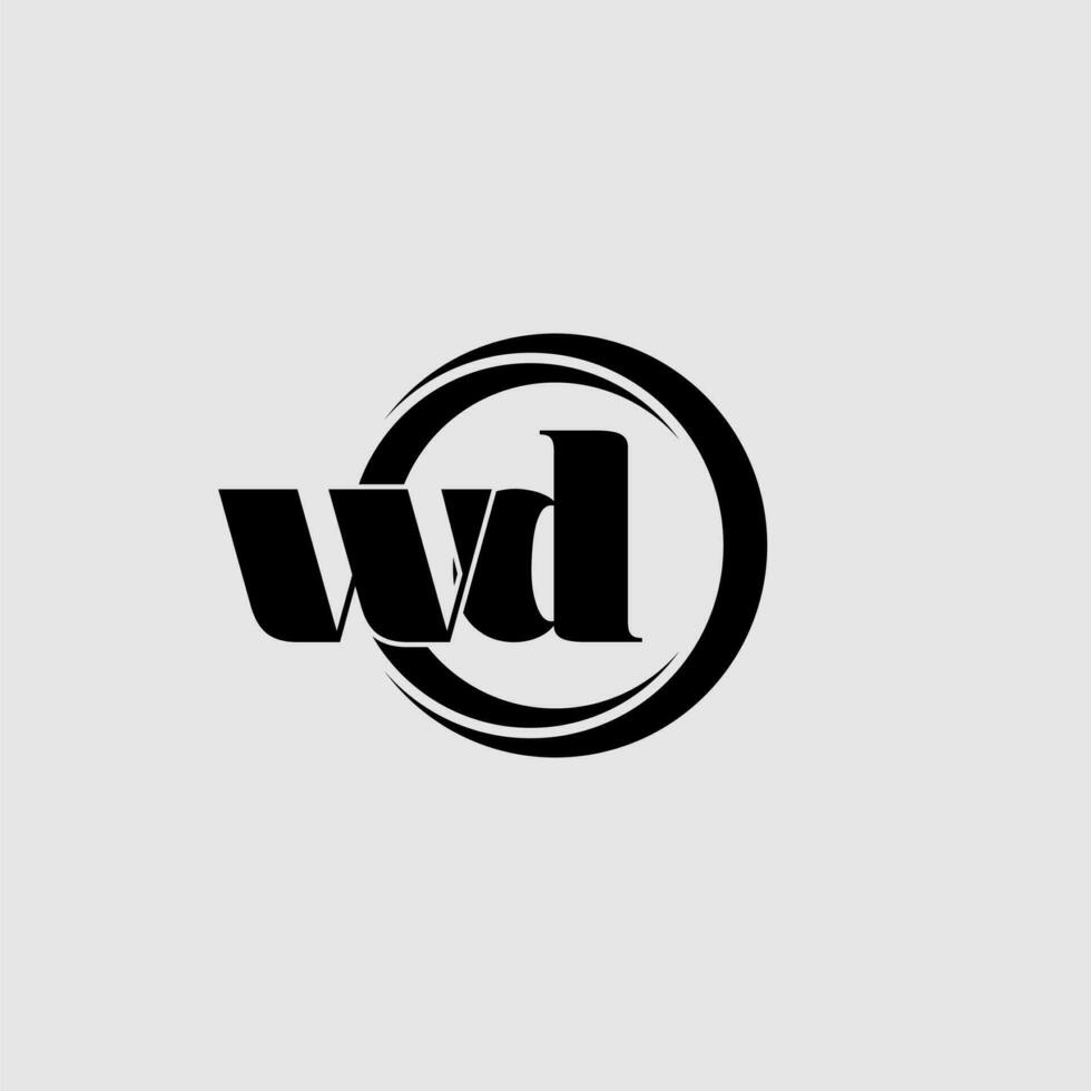 letras wd sencillo circulo vinculado línea logo vector