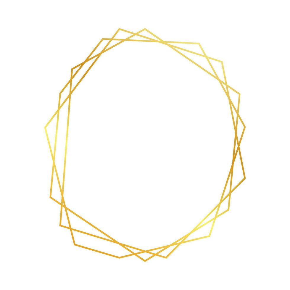 Gold geometric polygonal frame with shining effects isolated on white background. Empty glowing art deco backdrop. Vector illustration.