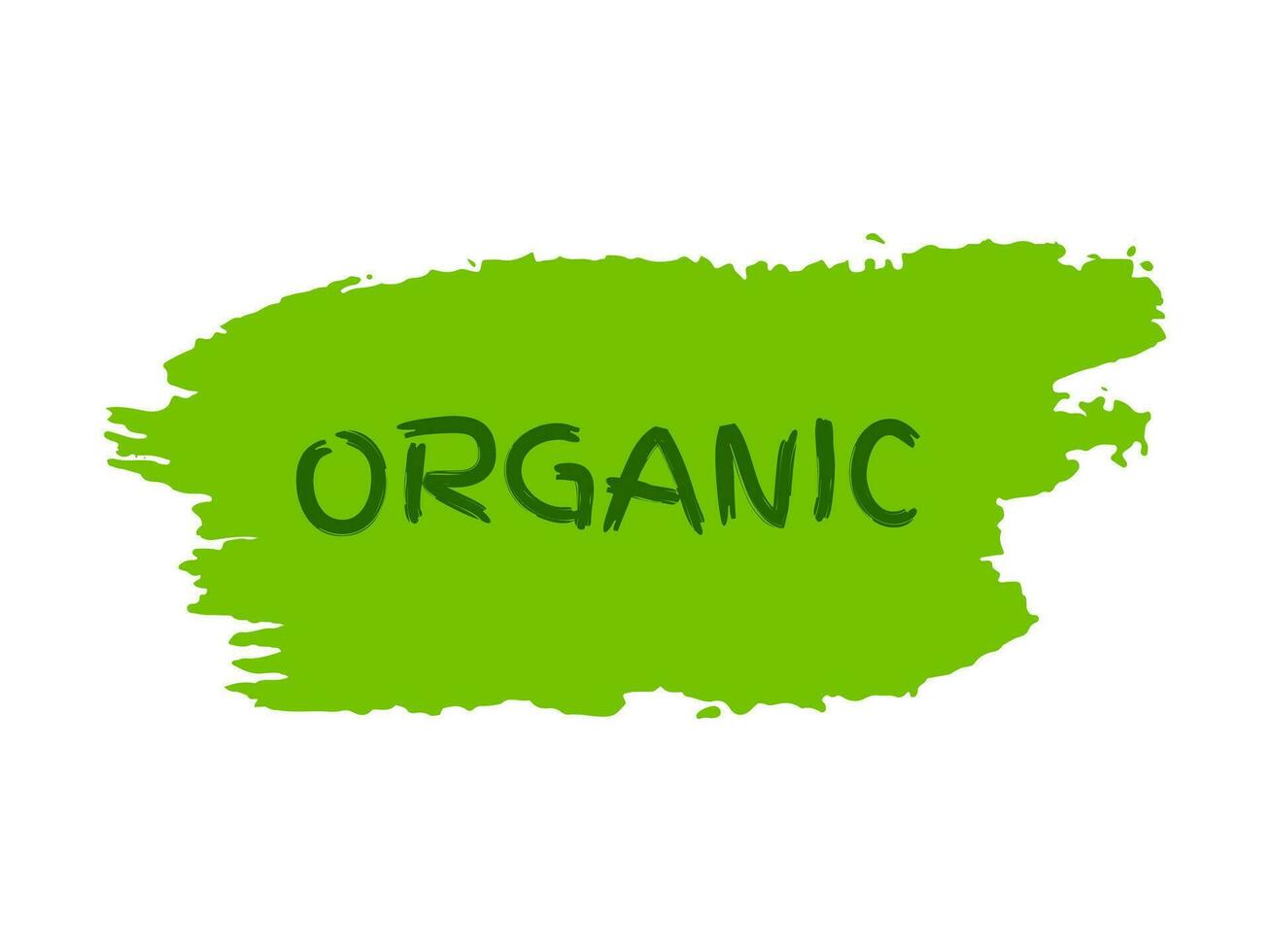 Green natural bio label. The inscription Organic on green label on hand drawn stains. Vector illustration