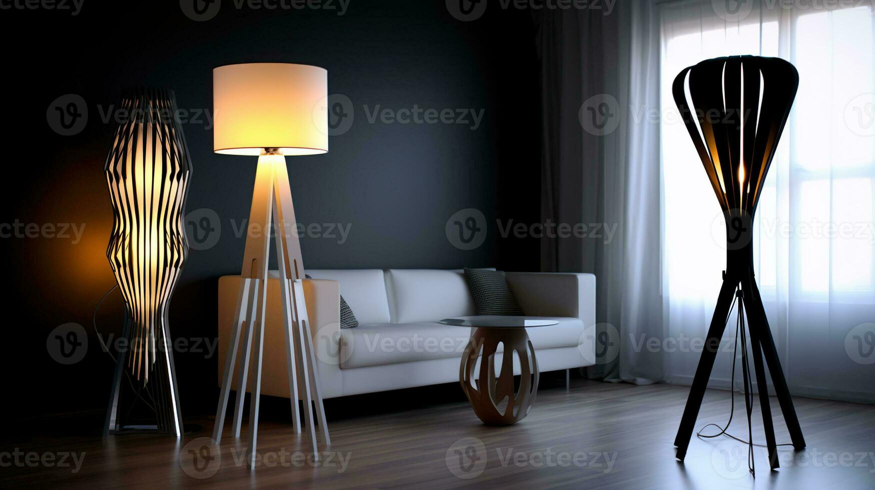 floor lamp design ideas, in the style of luminous 3d objects, dark white and dark maroon, high-key lighting, contemporary gothic, Generative AI photo
