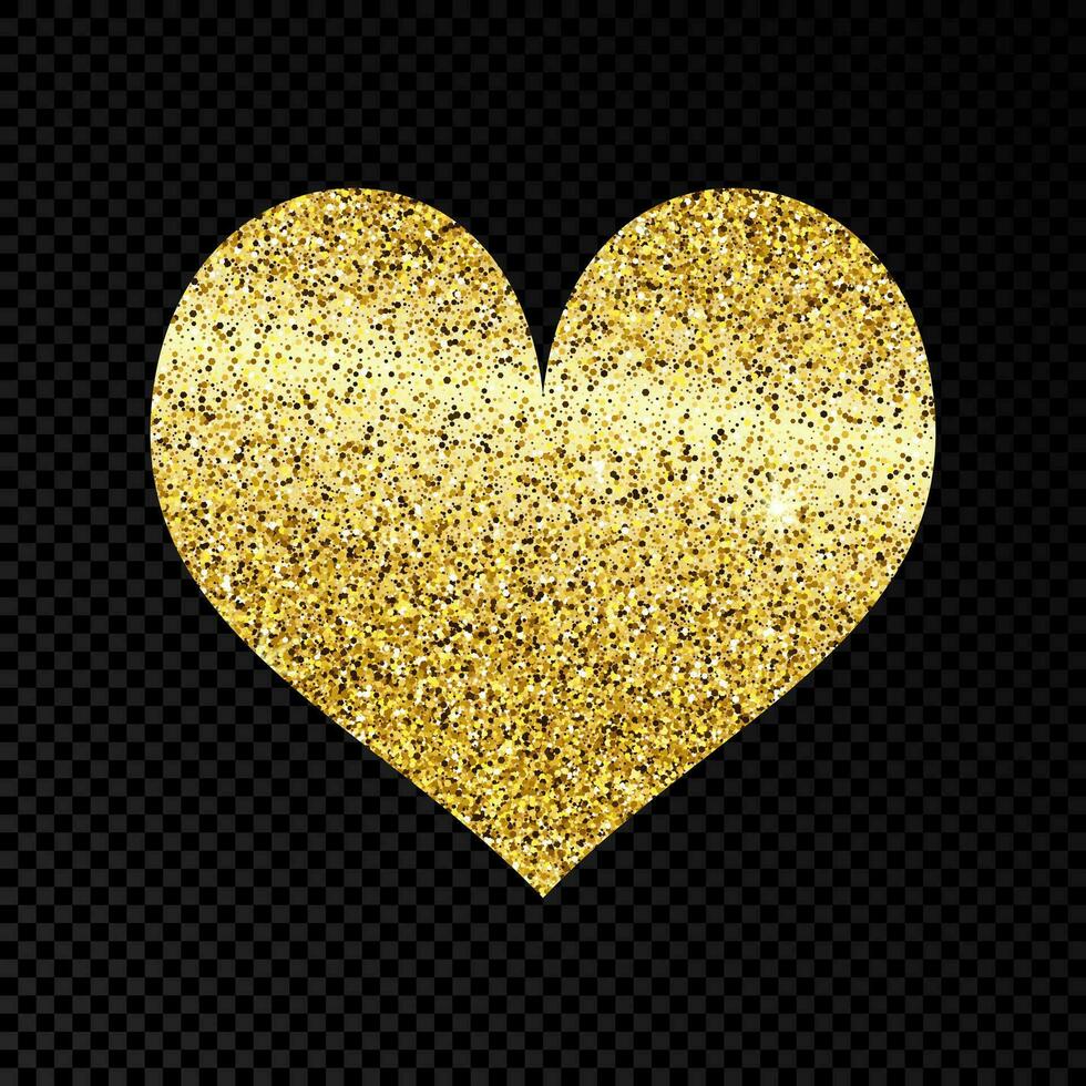 Gold glittering heart on dark background vector