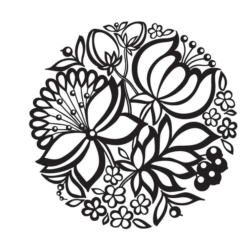 Flower Vines Vector Design in Black and White