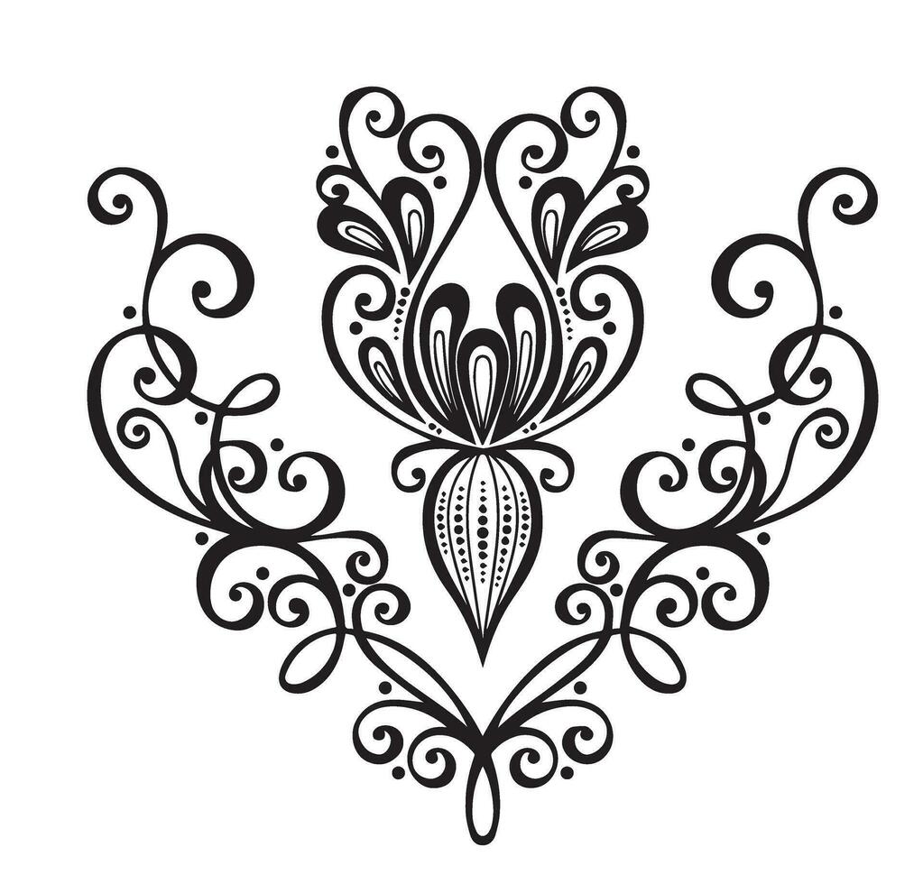 Flower Vines Vector Design in Black and White