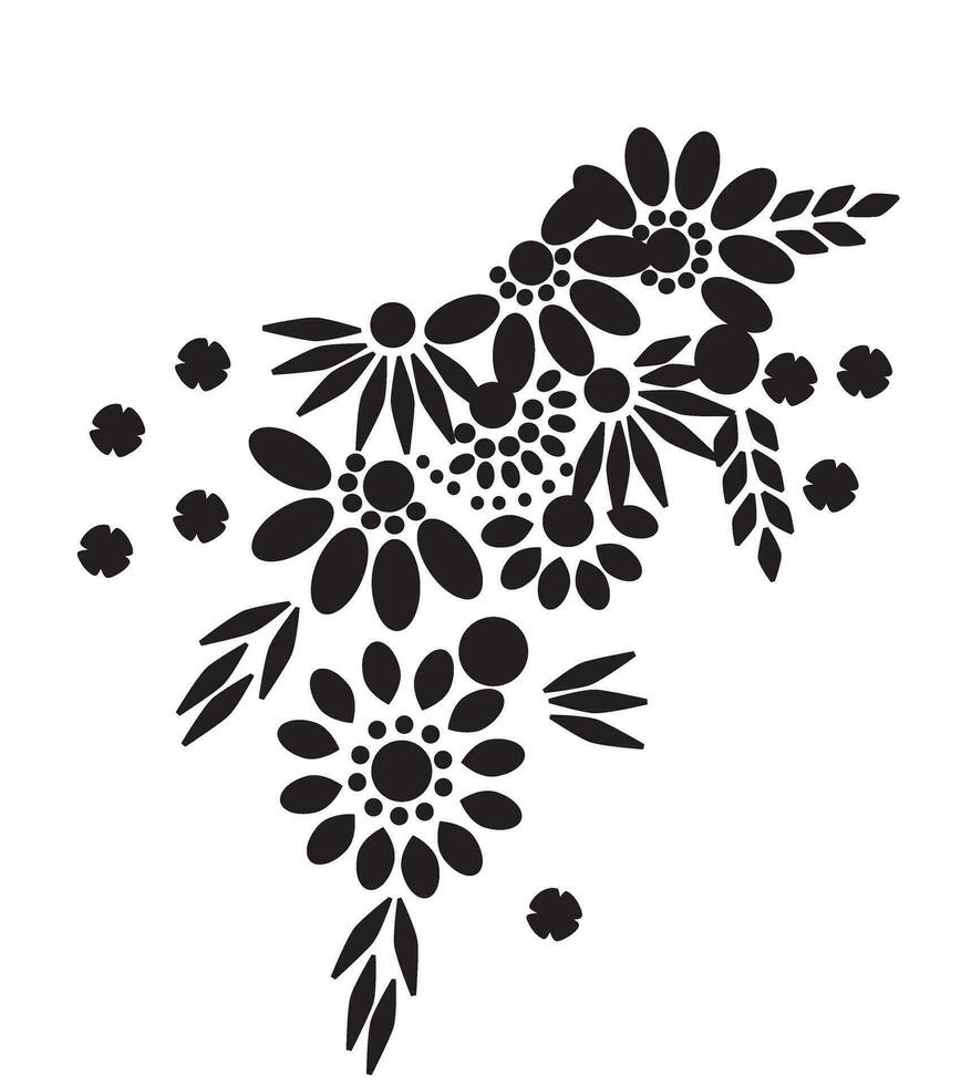 Flower Vines Vector Design in Black and White
