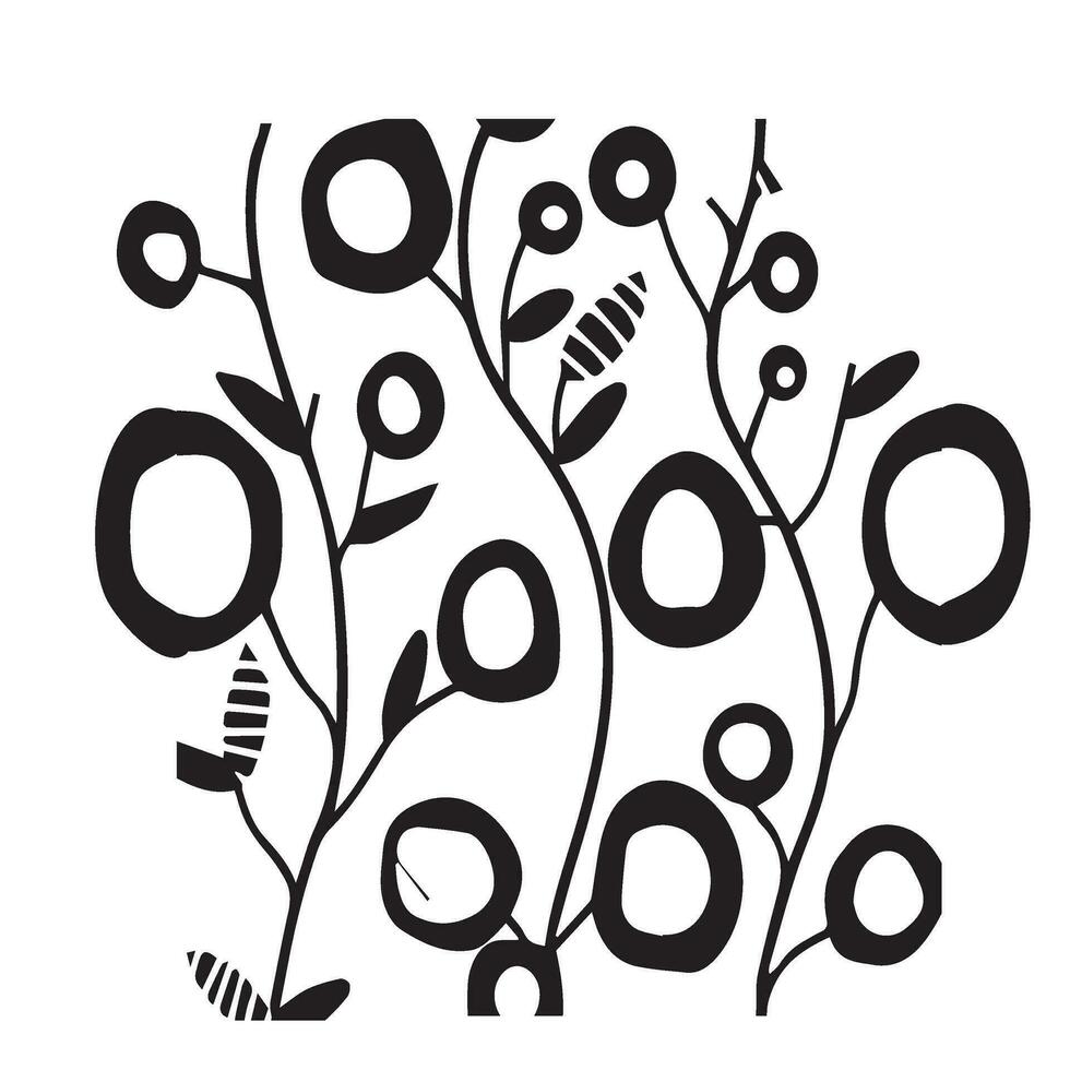 Flower Vines Vector Design in Black and White