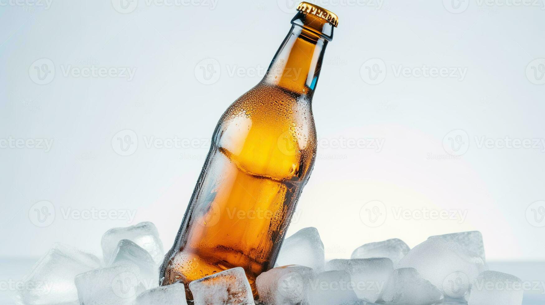 Let the Cascade of Ice Surrounding a Beer Bottle Take You on a Chilled Journey of Flavor. Generative AI photo