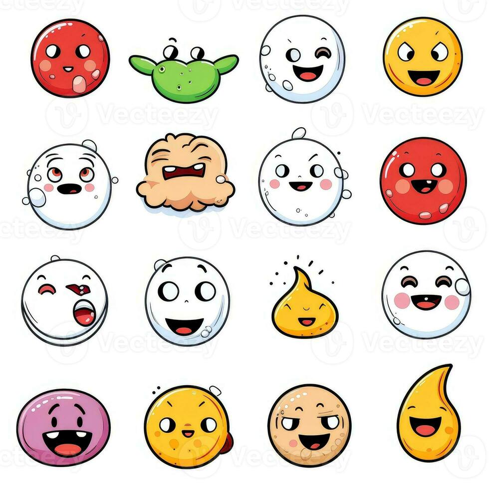 Set of cartoon faces expressions, face emojis, stickers, emoticons, cartoon funny mascot characters face set, Generative AI illustration photo