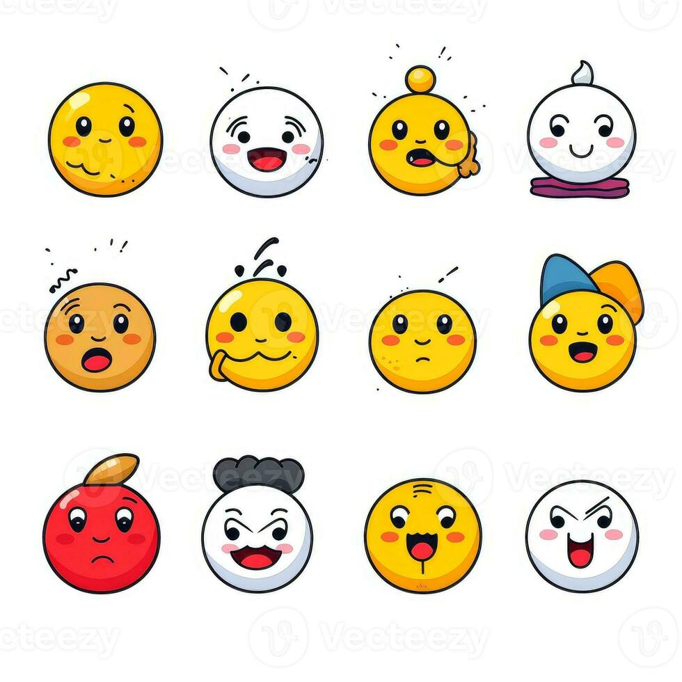 Set of cartoon faces expressions, face emojis, stickers, emoticons, cartoon funny mascot characters face set, Generative AI illustration photo