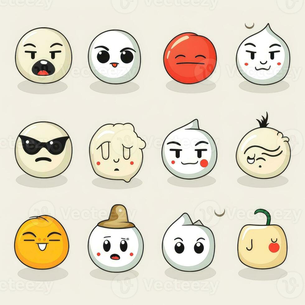 Set of cartoon faces expressions, face emojis, stickers, emoticons, cartoon funny mascot characters face set, Generative AI illustration photo