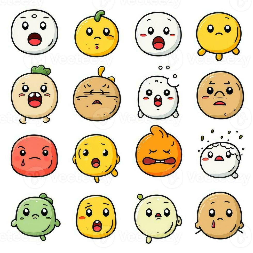 Set of cartoon faces expressions, face emojis, stickers, emoticons, cartoon funny mascot characters face set, Generative AI illustration photo