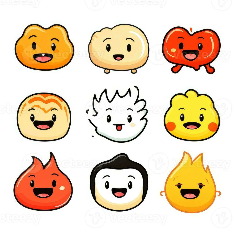 Set of cartoon faces expressions, face emojis, stickers, emoticons, cartoon funny mascot characters face set, Generative AI illustration photo