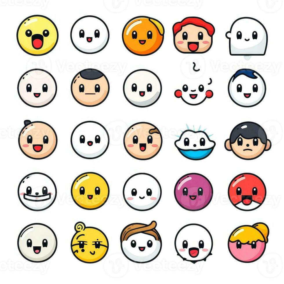 Set of cartoon faces expressions, face emojis, stickers, emoticons, cartoon funny mascot characters face set, Generative AI illustration photo