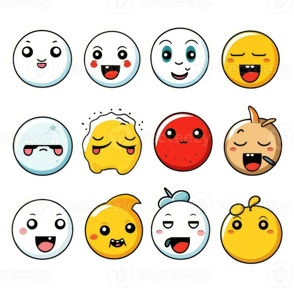 Set of cartoon faces expressions, face emojis, stickers, emoticons, cartoon funny mascot characters face set, Generative AI illustration photo