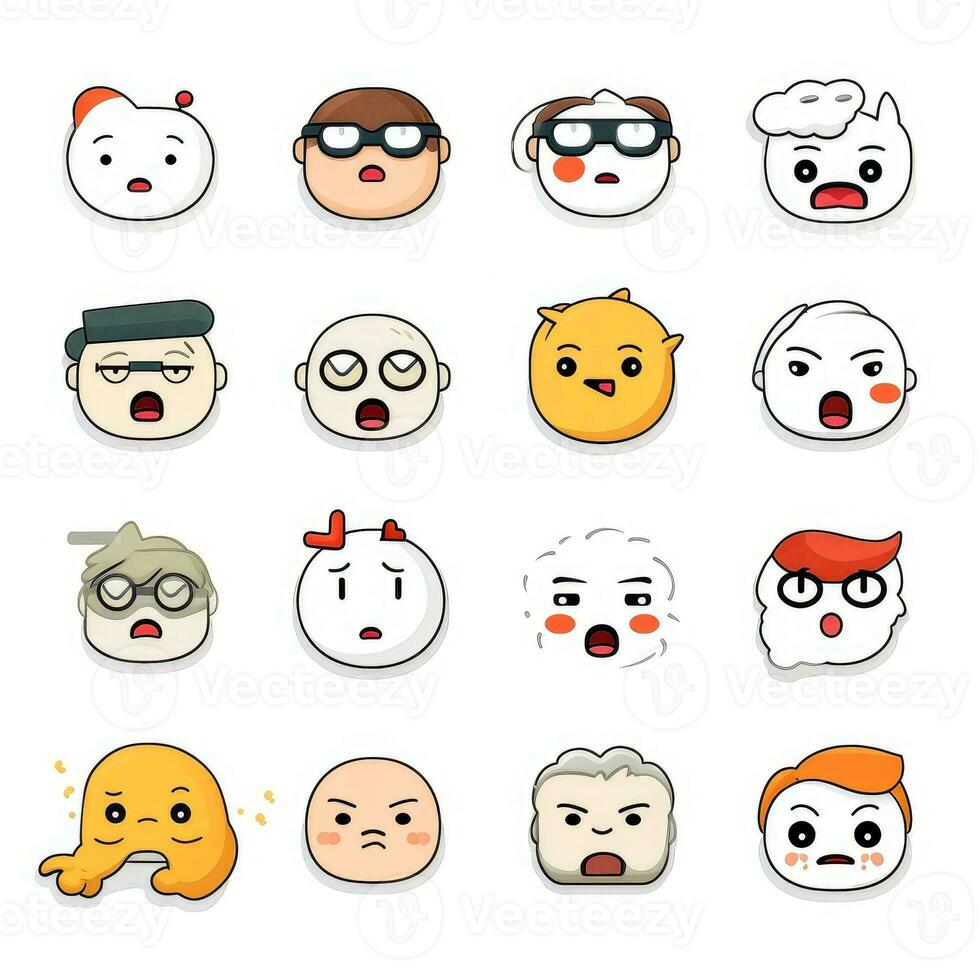 Set of cartoon faces expressions, face emojis, stickers, emoticons, cartoon funny mascot characters face set, Generative AI illustration photo