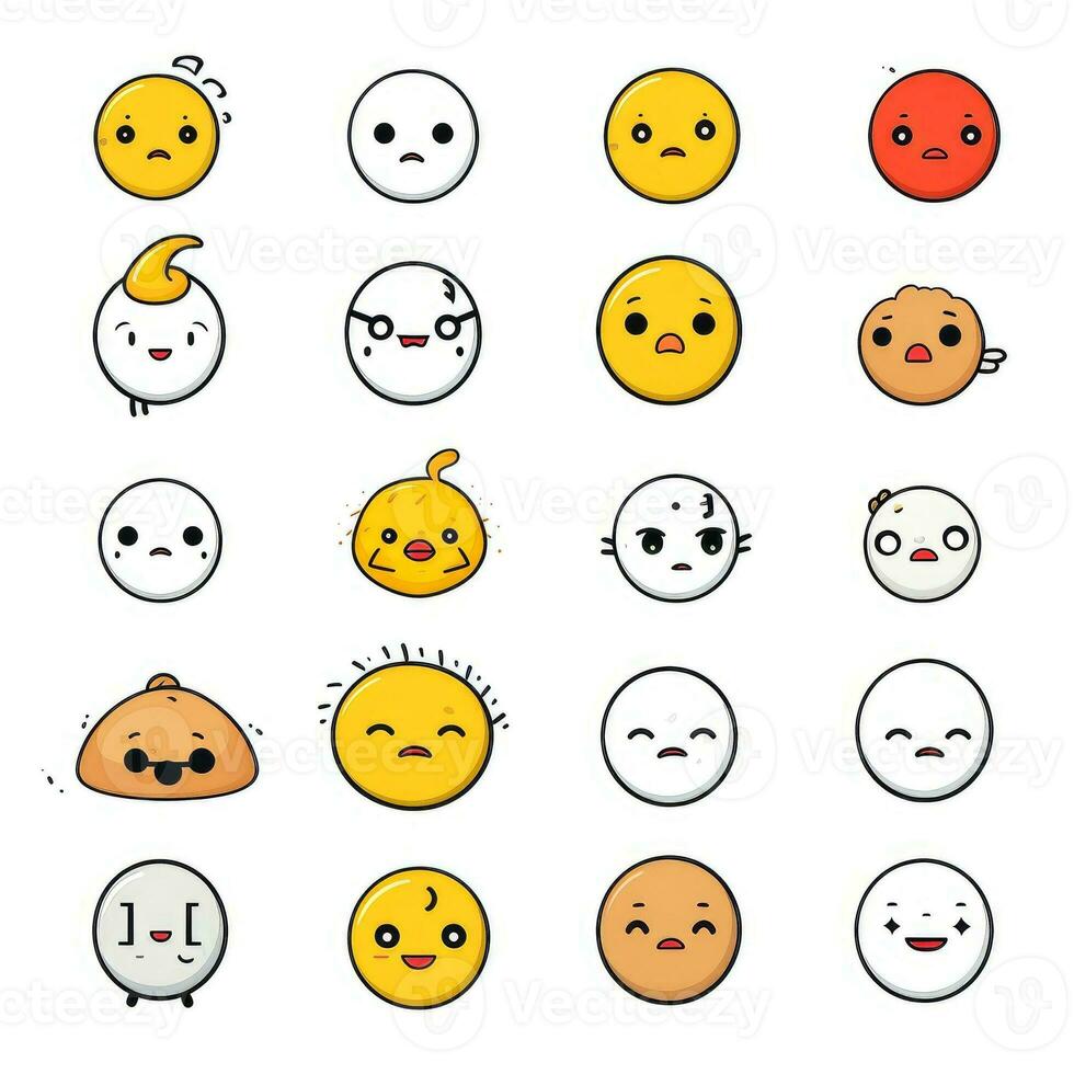 Set of cartoon faces expressions, face emojis, stickers, emoticons, cartoon funny mascot characters face set, Generative AI illustration photo