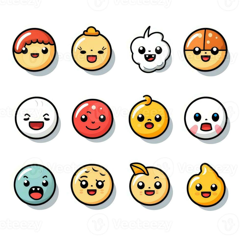 Set of cartoon faces expressions, face emojis, stickers, emoticons, cartoon funny mascot characters face set, Generative AI illustration photo