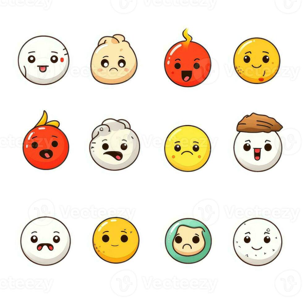 Set of cartoon faces expressions, face emojis, stickers, emoticons, cartoon funny mascot characters face set, Generative AI illustration photo