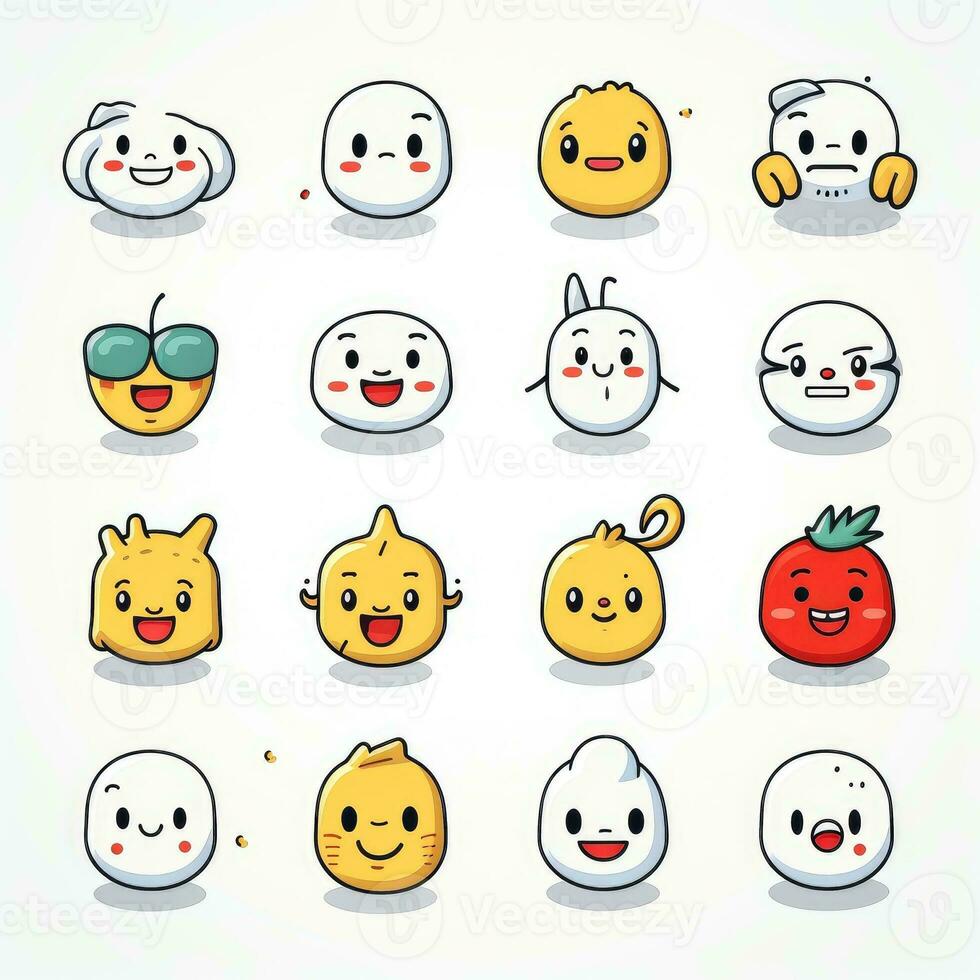 Set of cartoon faces expressions, face emojis, stickers, emoticons, cartoon funny mascot characters face set, Generative AI illustration photo