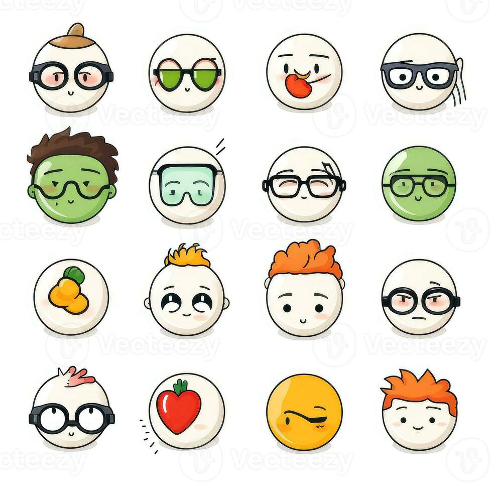 Set of cartoon faces expressions, face emojis, stickers, emoticons, cartoon funny mascot characters face set, Generative AI illustration photo