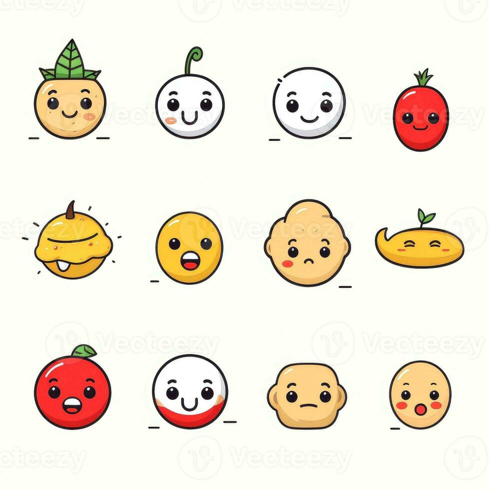 Set of cartoon faces expressions, face emojis, stickers, emoticons, cartoon funny mascot characters face set, Generative AI illustration photo