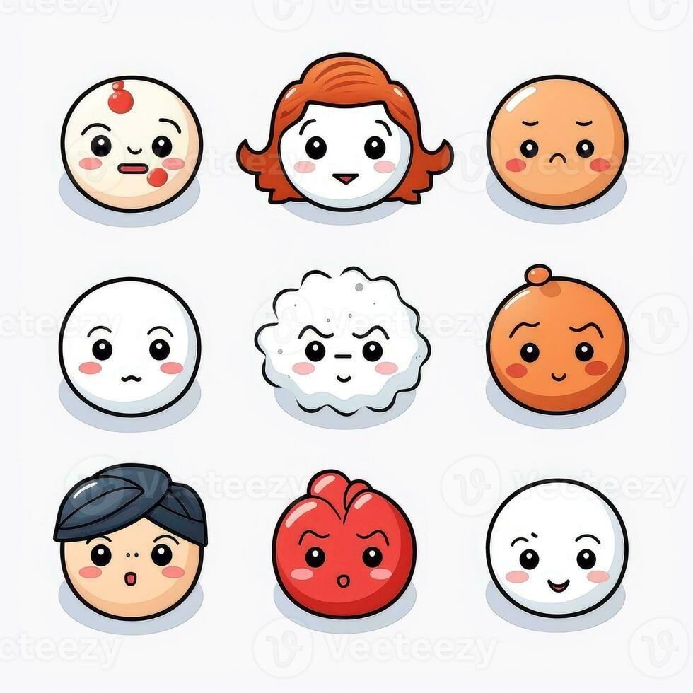 Set of cartoon faces expressions, face emojis, stickers, emoticons, cartoon funny mascot characters face set, Generative AI illustration photo