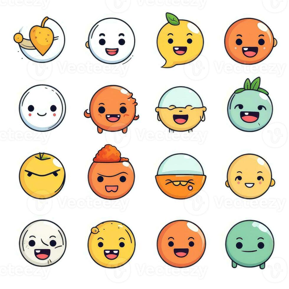 Set of cartoon faces expressions, face emojis, stickers, emoticons, cartoon funny mascot characters face set, Generative AI illustration photo