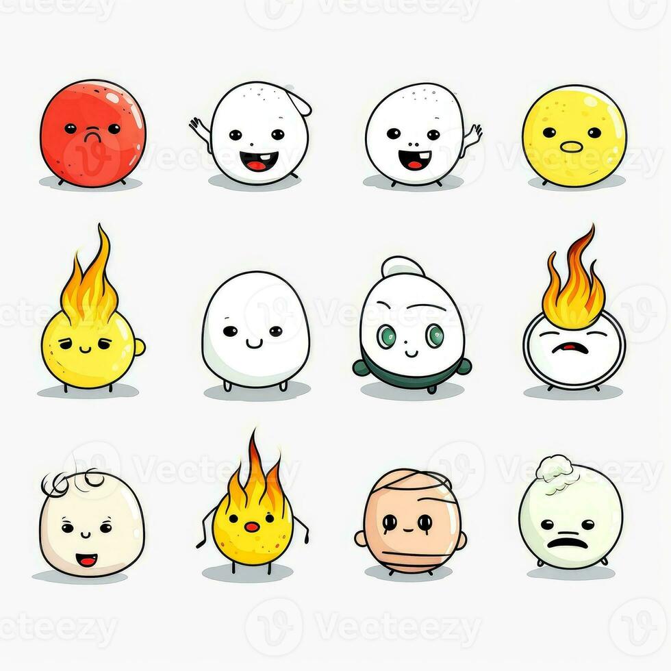 Set of cartoon faces expressions, face emojis, stickers, emoticons, cartoon funny mascot characters face set, Generative AI illustration photo